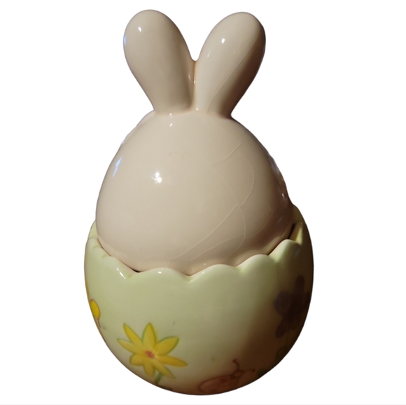 Vtg Bunny Candy Box Bowl Dish Egg Rabbit Ceramic Flowers Dragonfly Bee Ladybug - Picture 3 of 9